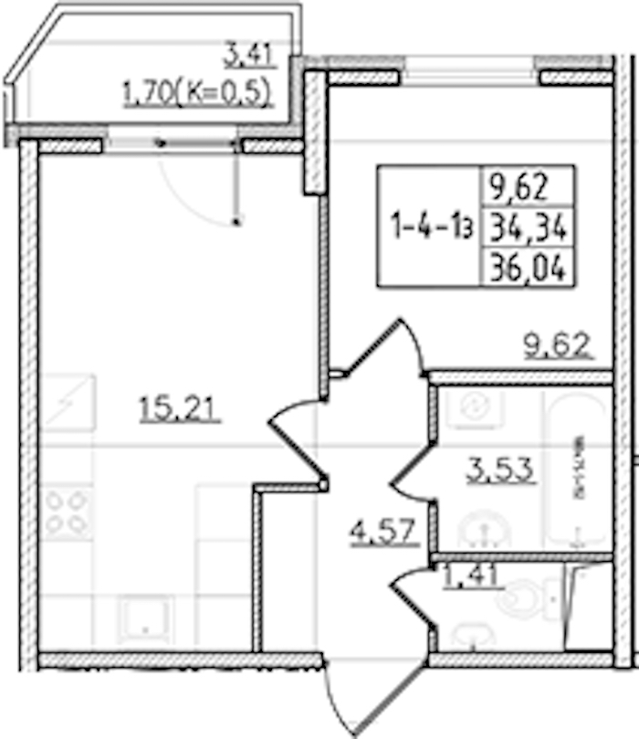 1-комнатная квартира 36.04 м², 17/19 эт., ЖК «Мурино Клаб»